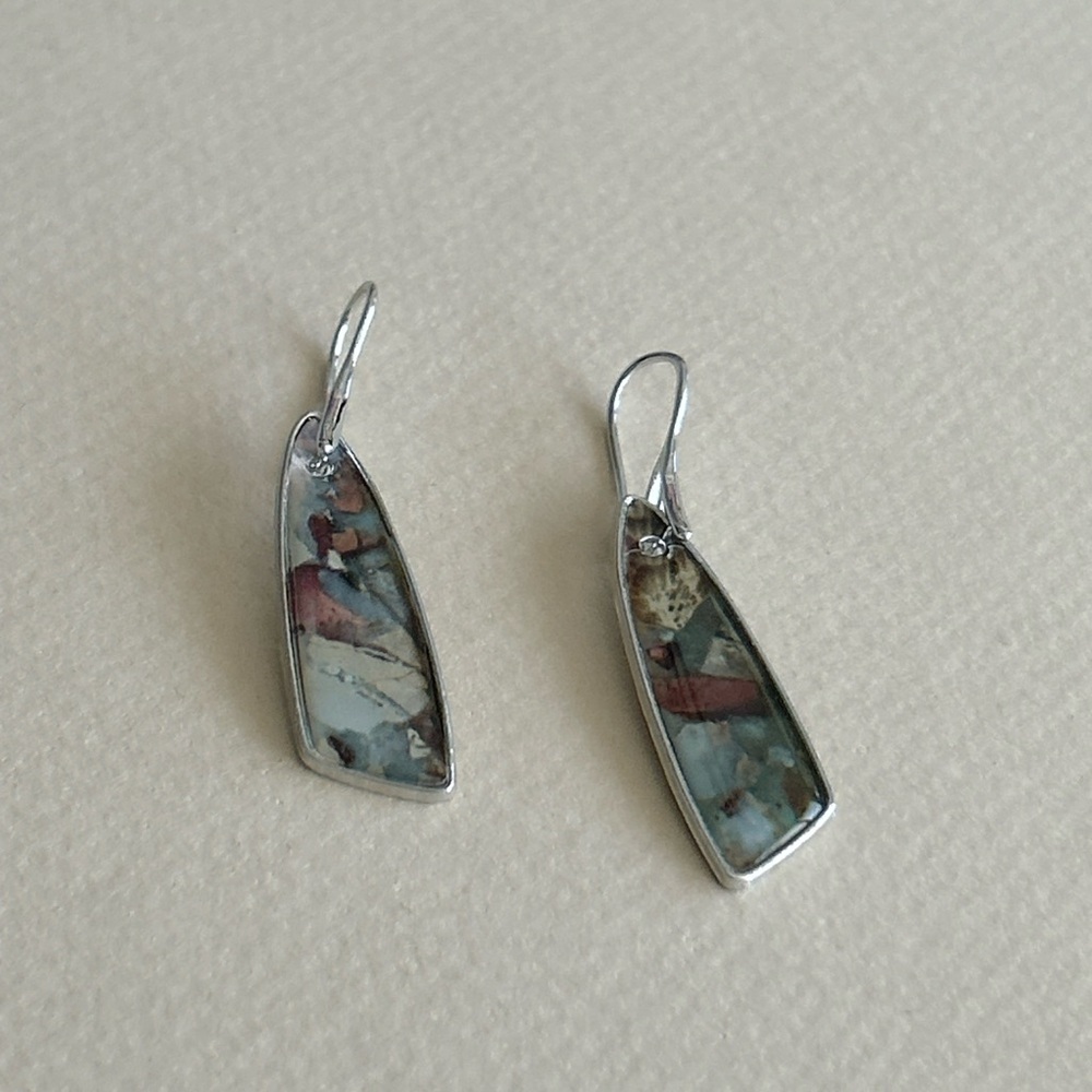 Free People Earthtone Mosaic Drop Earrings in Blue and Copper Hues - Picture 4 of 5